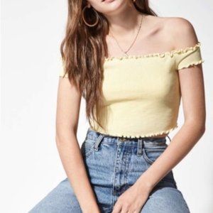 Pacsun pastel yellow lettuce edge off shoulder top